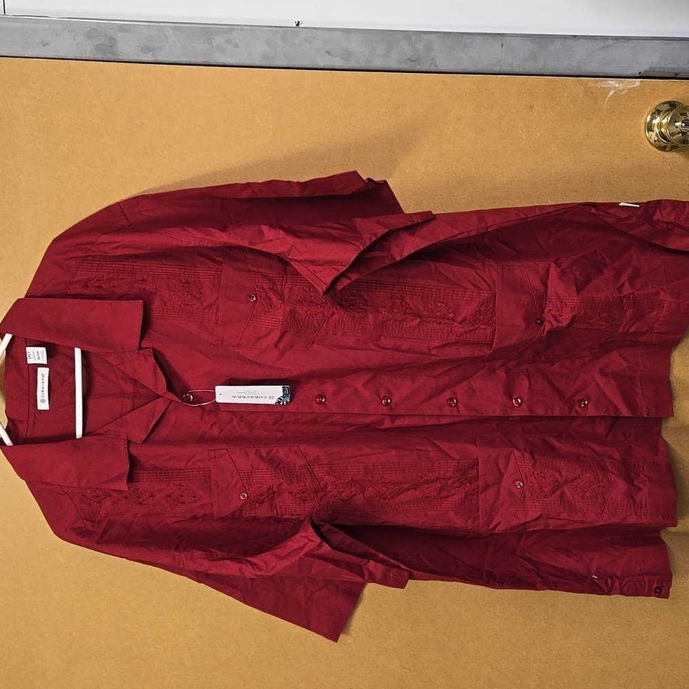 Cubavera Size 3XLT Dark Red Button Down Casual T-Shirt
